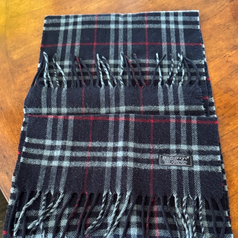 Burberry Navy and Red Checkered Scarf